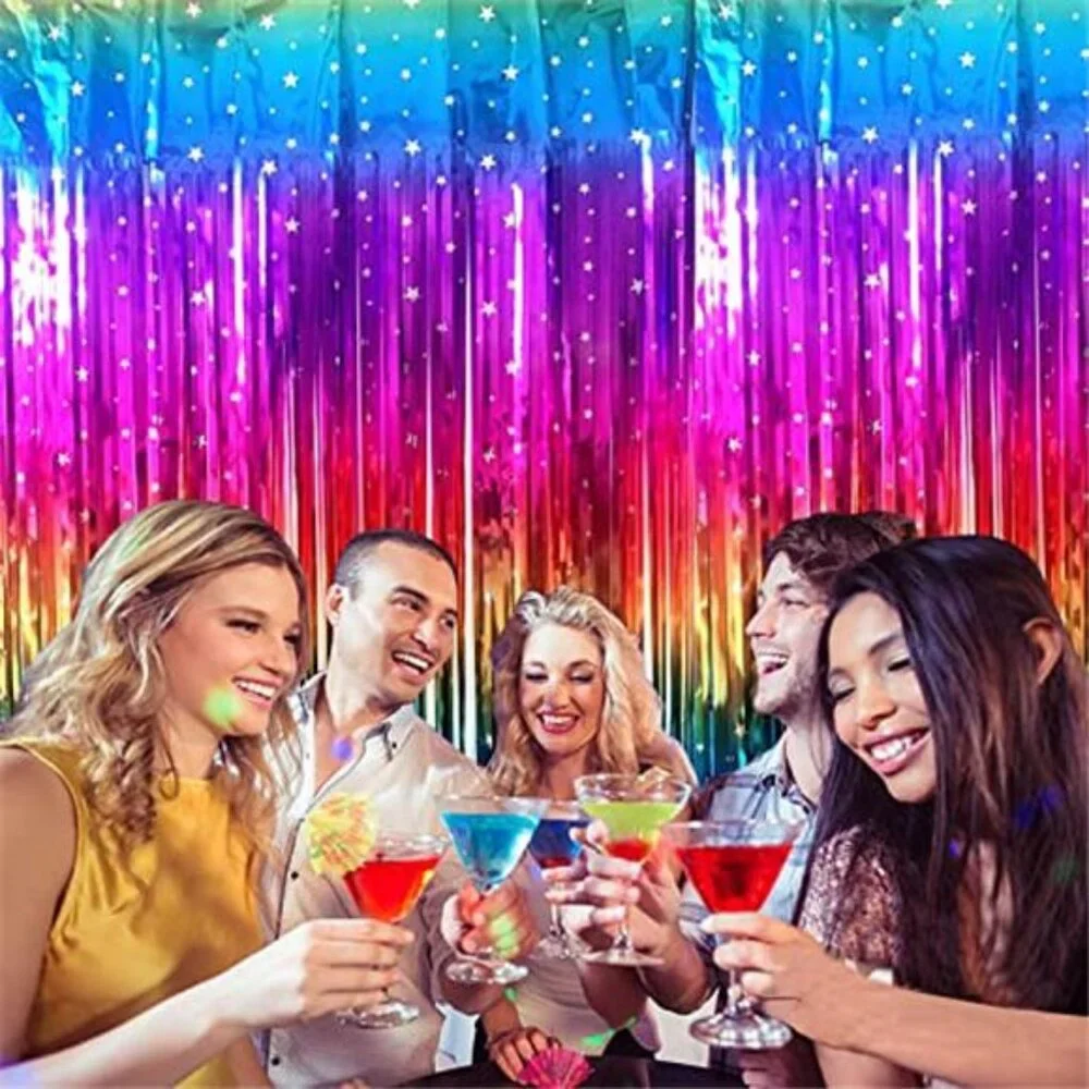 rainbow tinsel foil fringe curtains party decorations photo booth backdrop 2 pac